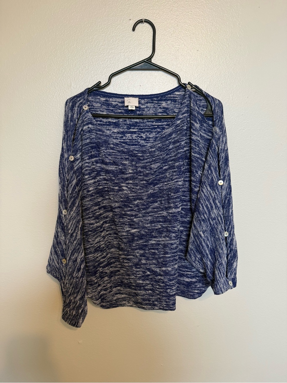 Marled Blue Button-Sleeve Knit Top